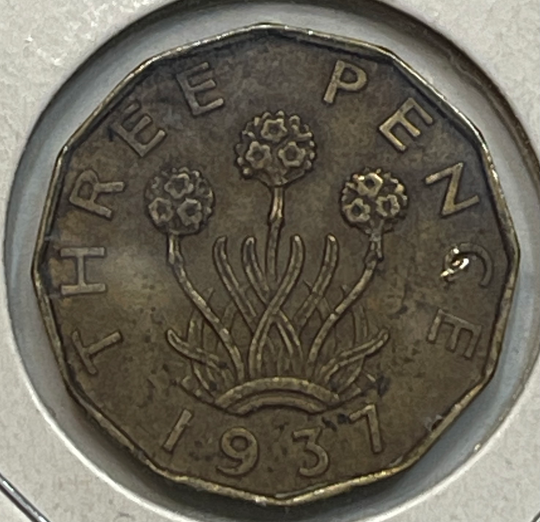1937 United Kingdom 3 Pence threepence - George VI - KM#863 - Brass Coin