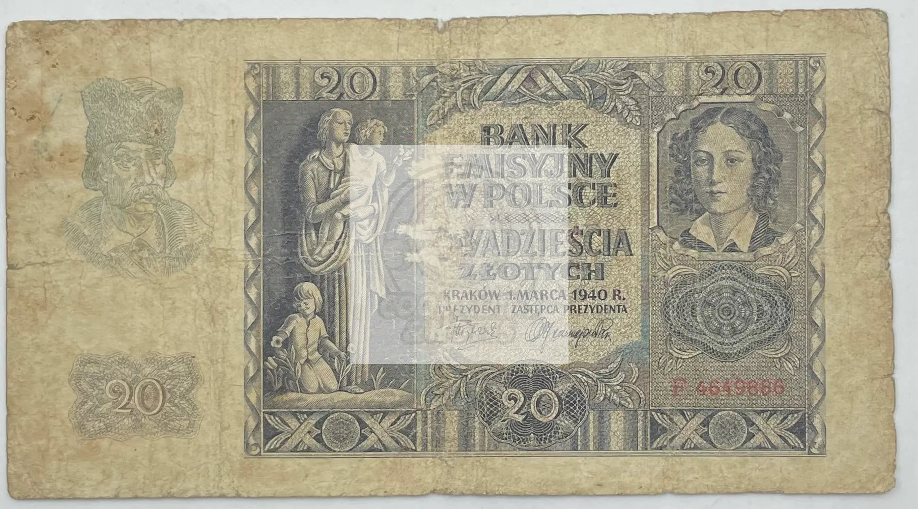 1940 Poland  20 Zlotych  P-95  Banknote - Cool Coins & Notes