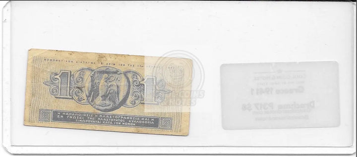 1941 Greece 1 Drachma P-317 Banknote - Cool Coins & Notes