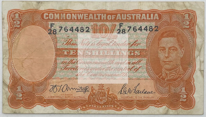 1942 Australia 10 Shillings  P-25b, Used World Banknote - Cool Coins & Notes
