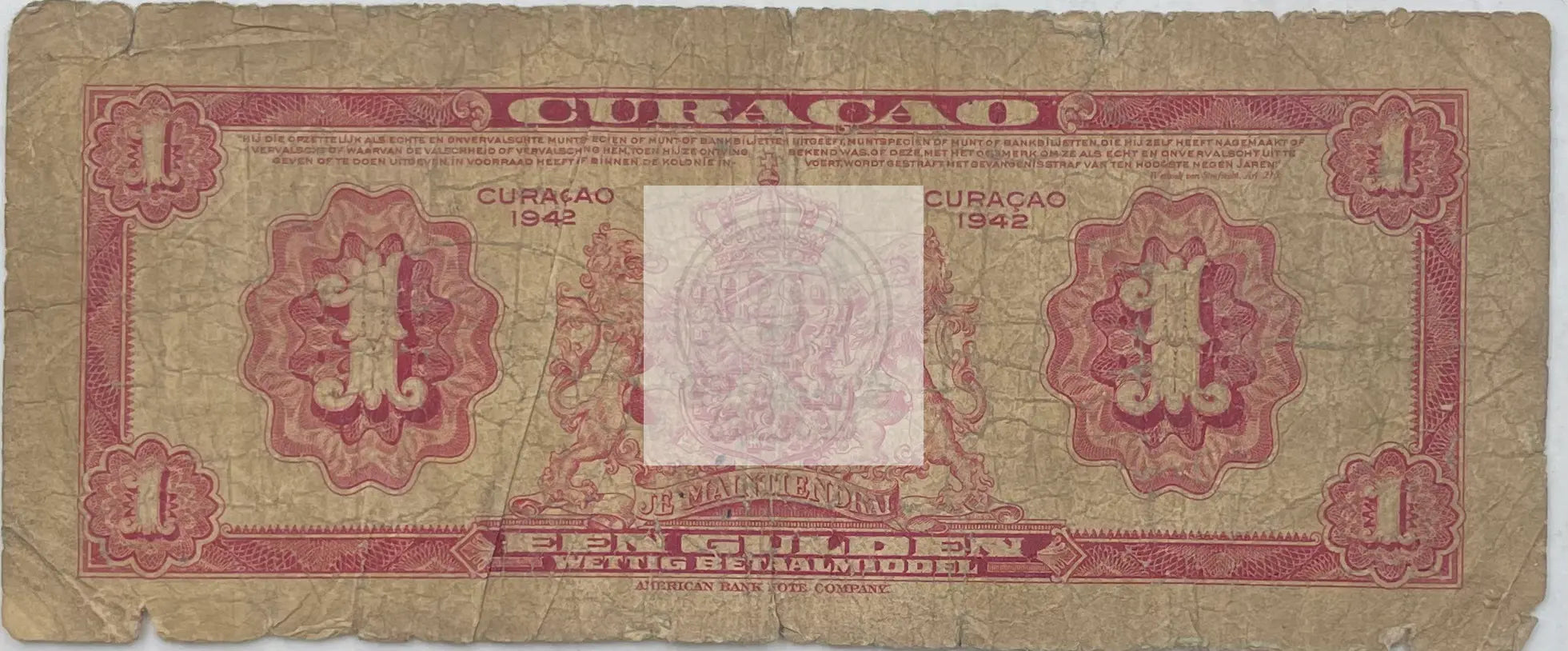 1942 Curaçao 1 Gulden Circulated World Banknote - Cool Coins & Notes