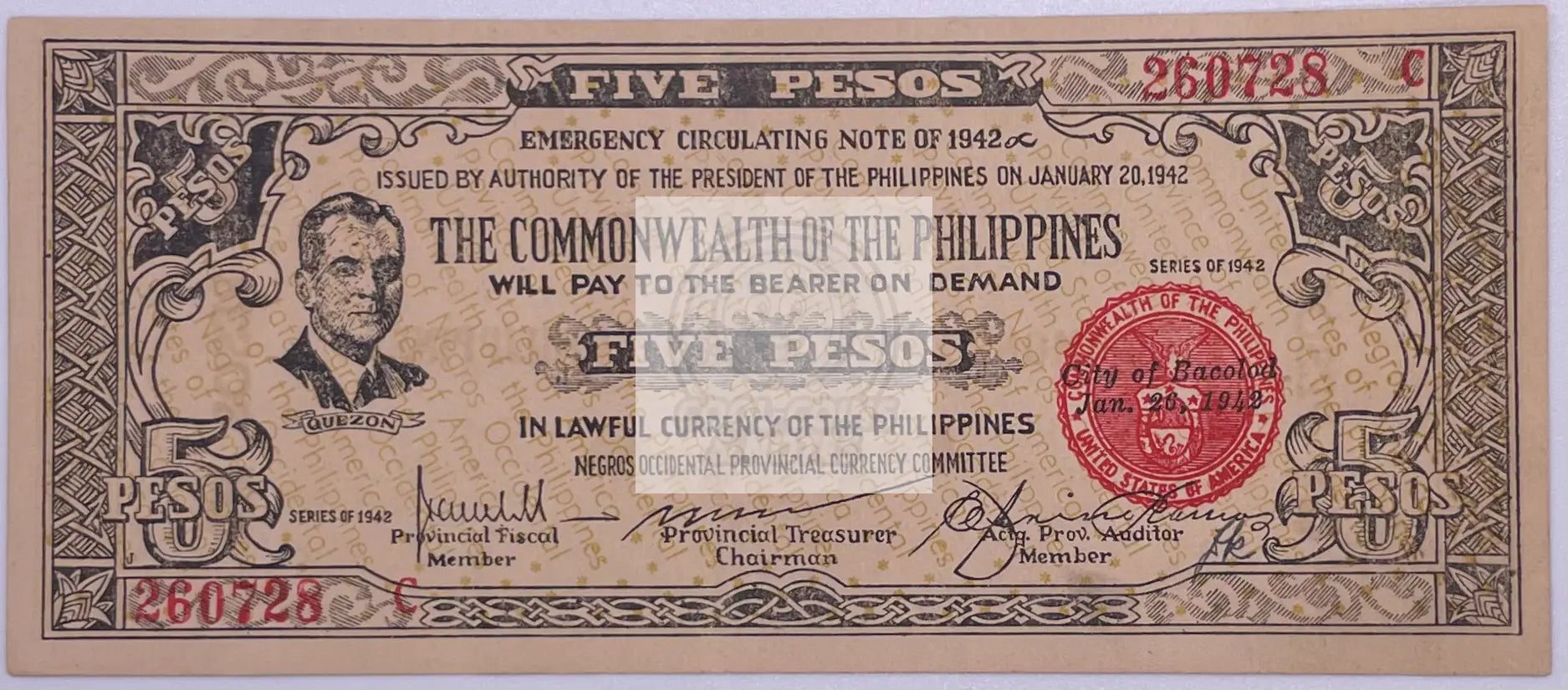 1942 Philippines 5 Pesos P-S136f AU Banknote - Cool Coins & Notes