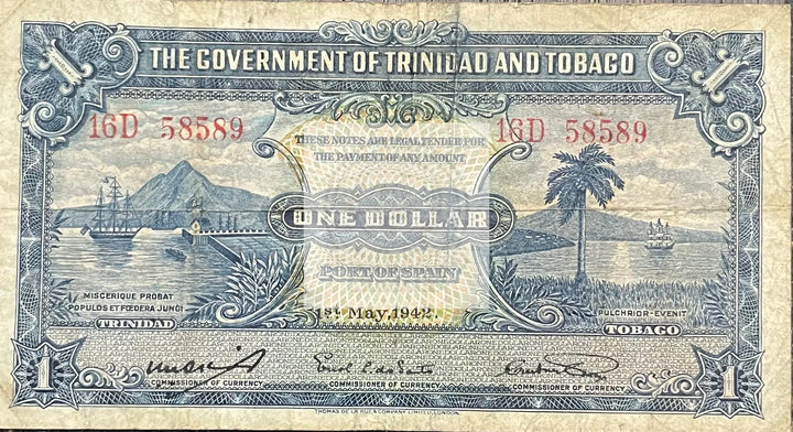1942 Trinidad & Tobago $1 Dollar P-5 Circulated Banknote Cool Coins & Notes 