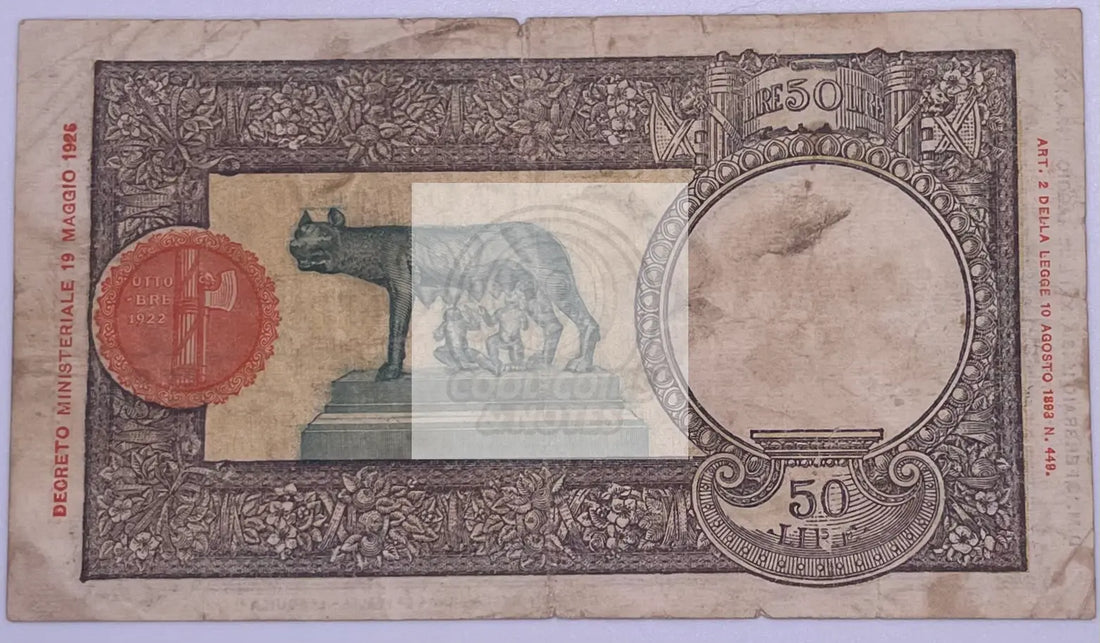 1943 Italy 50 Lire P66, Used World Currency Banknote - Cool Coins & Notes