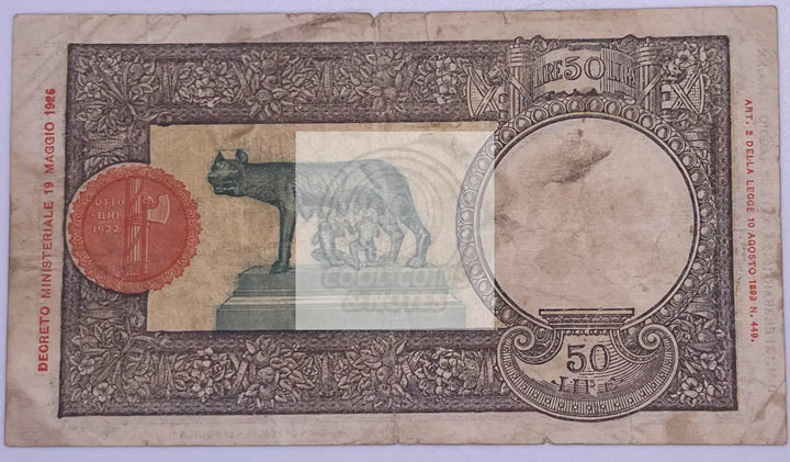 1943 Italy 50 Lire P66, Used World Currency Banknote - Cool Coins & Notes