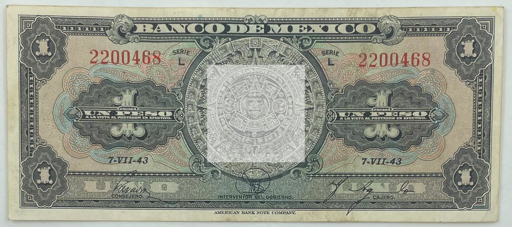 1943 Mexico 1 Peso  P-38d.AC Banknote - Cool Coins & Notes