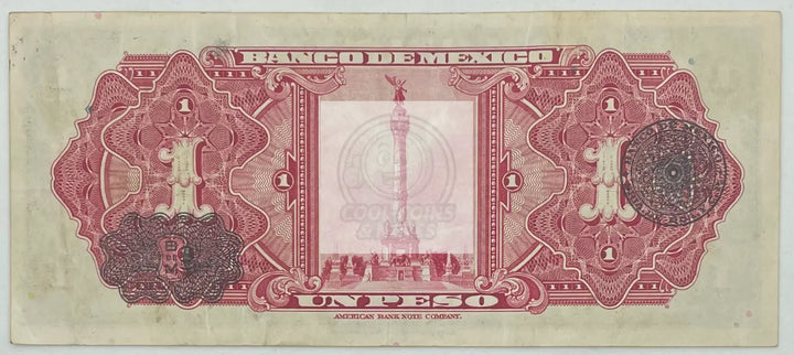 1943 Mexico 1 Peso  P-38d.AC Banknote - Cool Coins & Notes