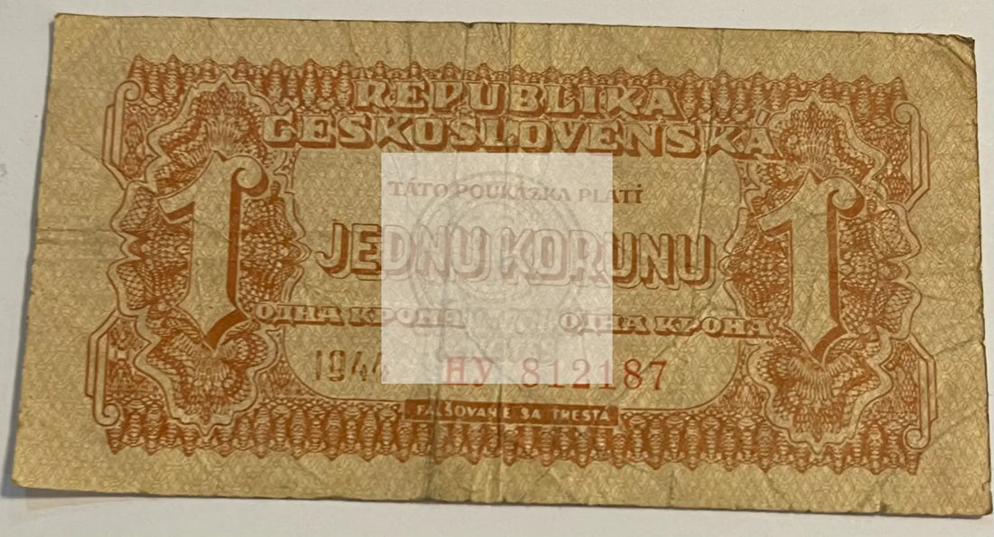 1944 Czechoslovakia 1 Koruna P-45a, Used World  Banknote - Cool Coins & Notes