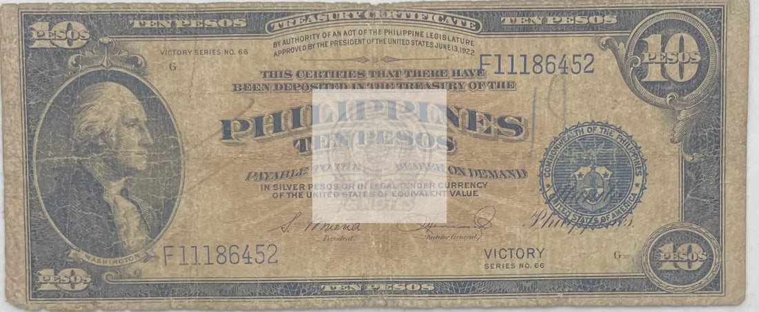 1944 US Philippines 10 Pesos Victory WW2, Used Banknote - Cool Coins & Notes