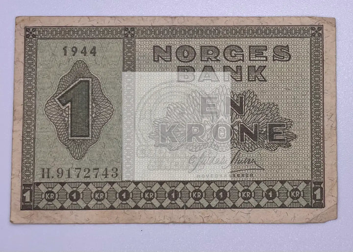 1945 Norway 1 Krone P-15a Banknote - Cool Coins & Notes