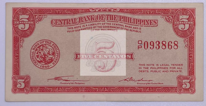 1945 Philippines WW2 5 Centavos KM:125a Banknote - Cool Coins & Notes