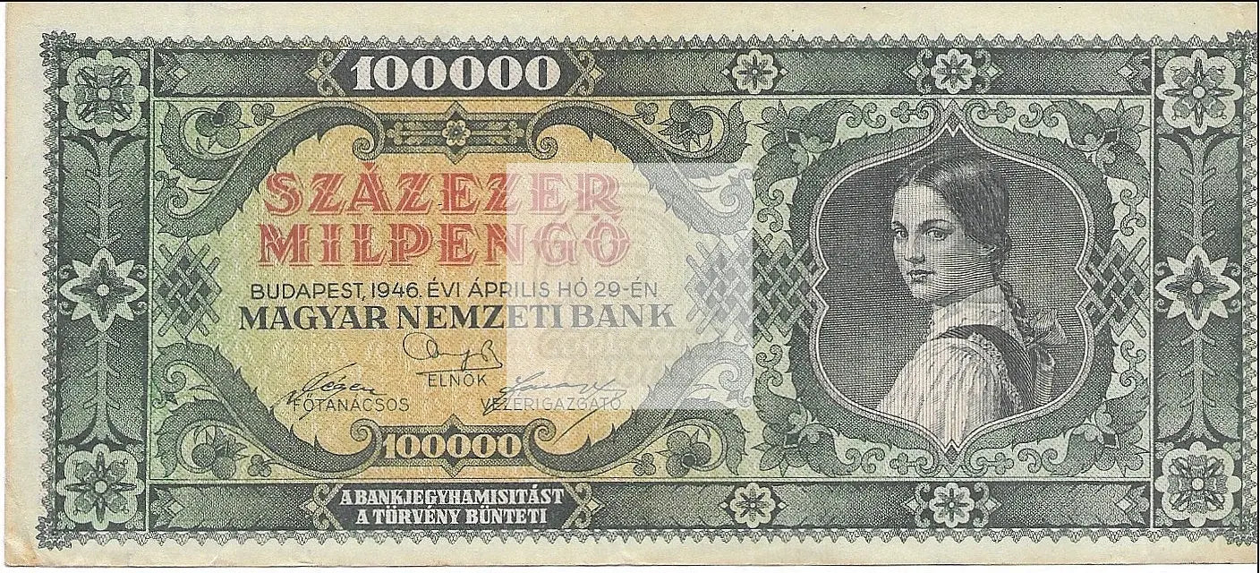 1946 Hungary 100,000 Milpengo P-127 Banknote - Cool Coins & Notes