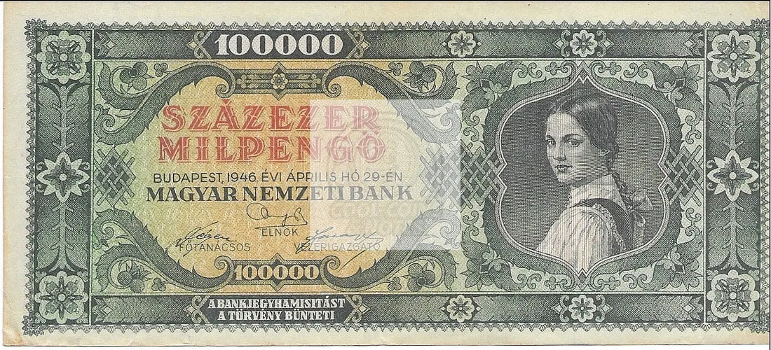 1946 Hungary 100,000 Milpengo P-127 Banknote - Cool Coins & Notes