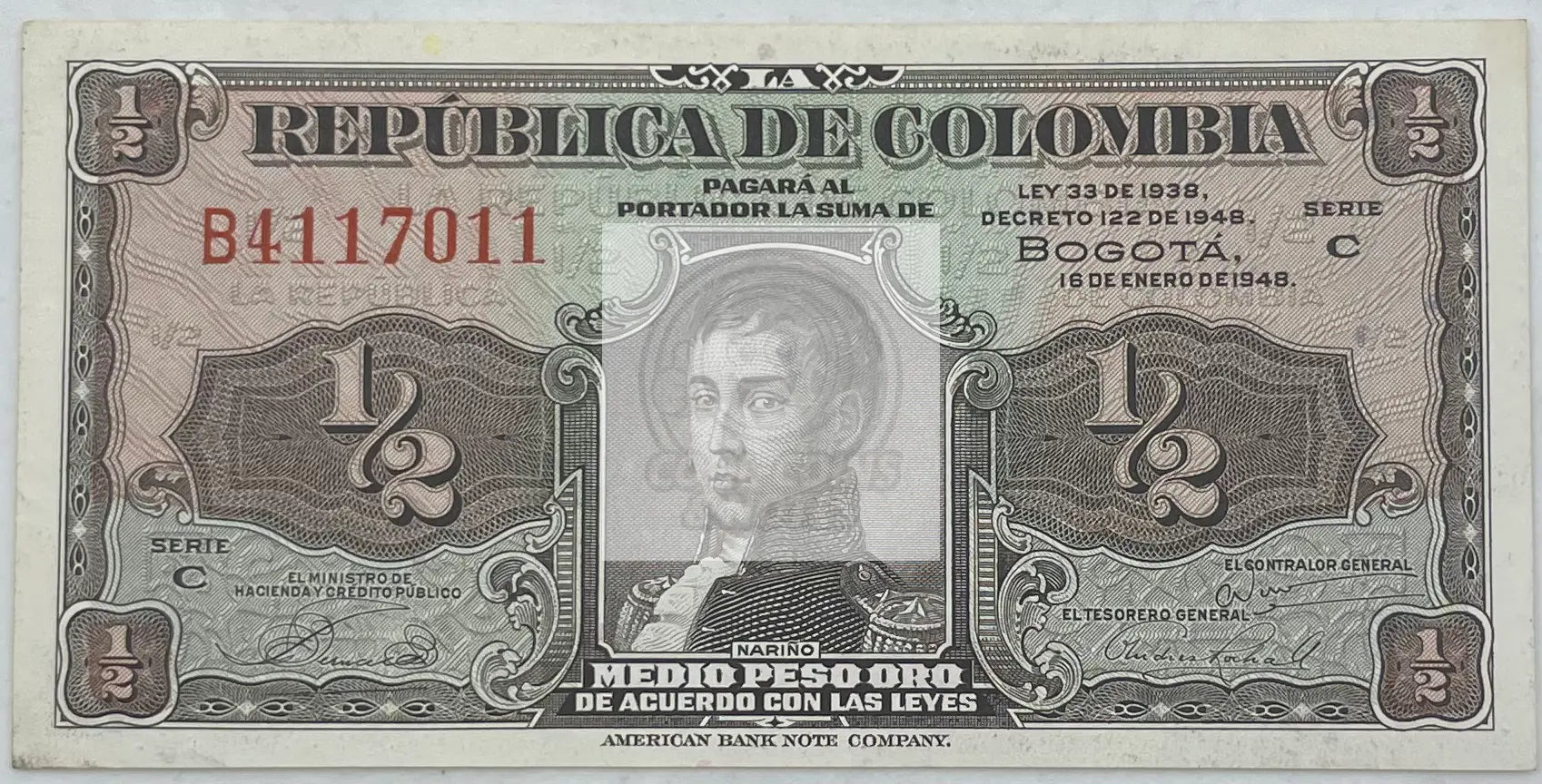 1948 Columbia 1/2 Medio Peso Oro P-345 UNC World Banknote - Cool Coins & Notes