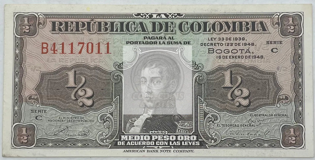 1948 Columbia 1/2 Medio Peso Oro P-345 UNC World Banknote - Cool Coins & Notes