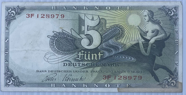 1948 Germany 5 Mark P-13 Used World Banknote Currency - Cool Coins & Notes