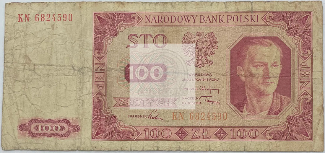 1948 Poland 100 Zlotych P-139a Used World Banknote - Cool Coins & Notes