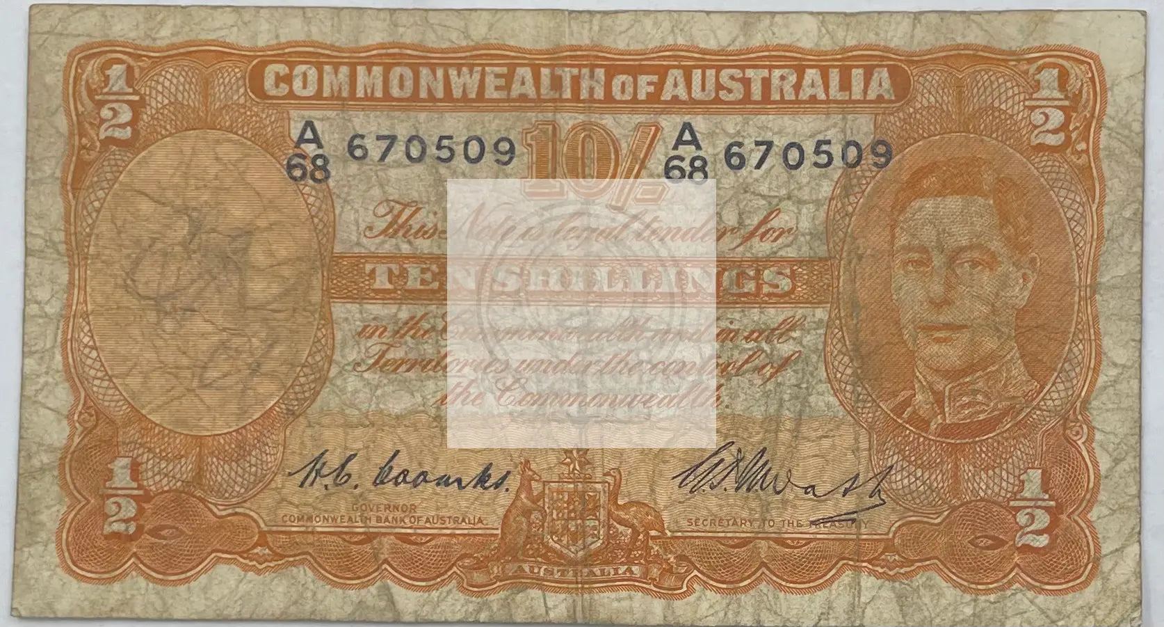 1949 Australia 10 Shillings P-25c King George Used World Banknote - Cool Coins & Notes