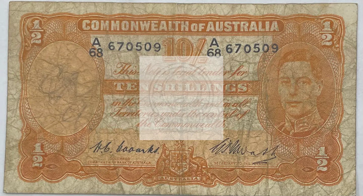 1949 Australia 10 Shillings P-25c King George Used World Banknote - Cool Coins & Notes