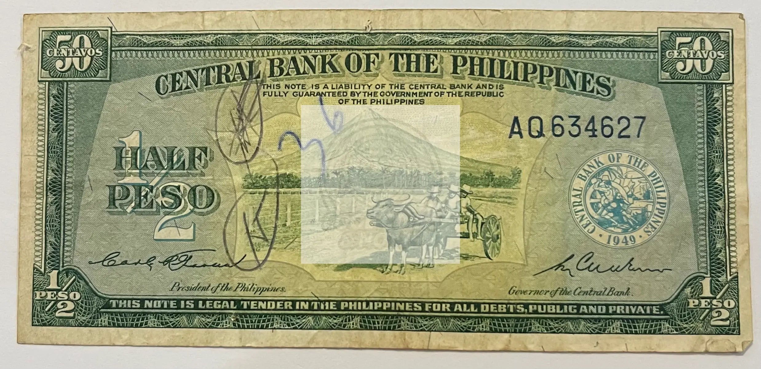 1949 Philippines 1/2 Peso P1321a.2, Used Banknote - Cool Coins & Notes