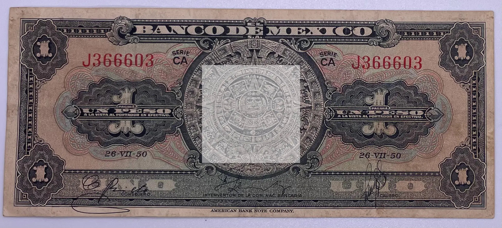 1950 Mexico 1 Peso P46b, Used Banknote - Cool Coins & Notes