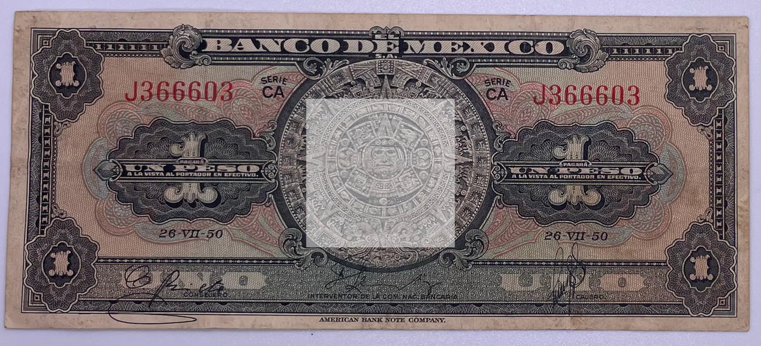 1950 Mexico 1 Peso P46b, Used Banknote - Cool Coins & Notes