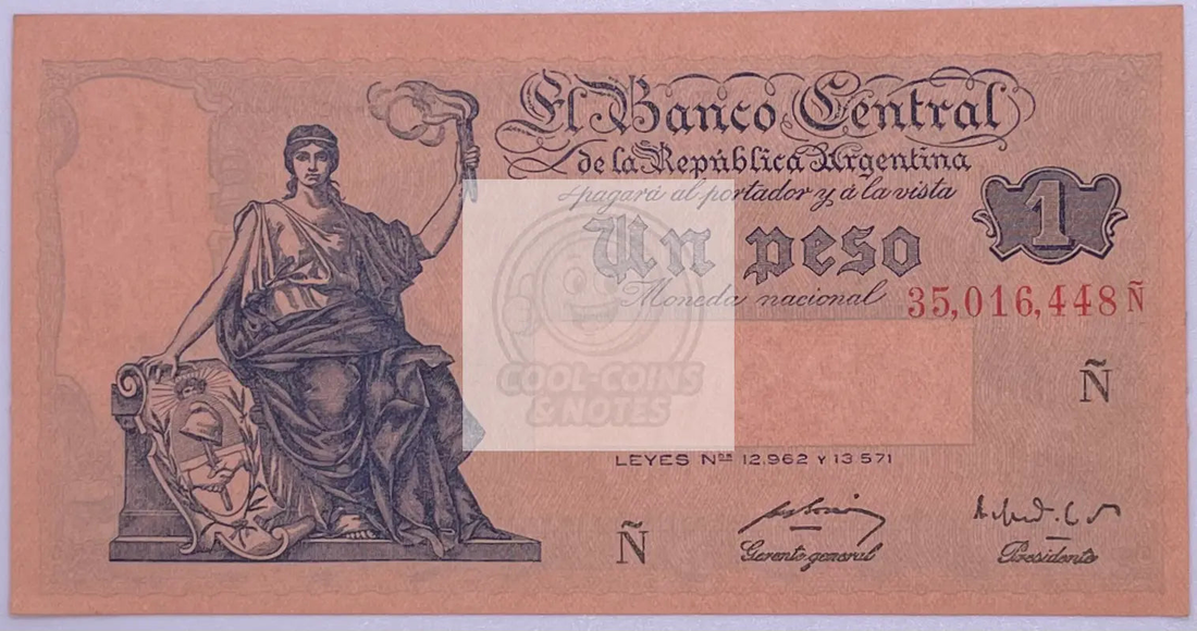 1951-1952 Argentina 1 Peso P-262a UNC Banknote