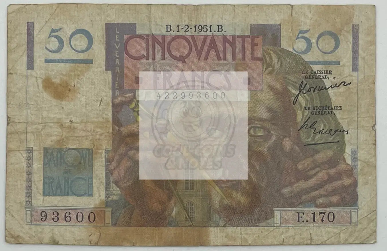 1951 France 50 Francs P-127 Banknote - Cool Coins & Notes
