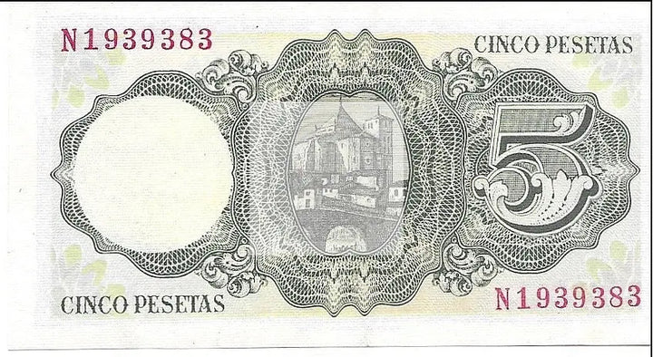 1951 Spain 5 Pesetas AU P-140 Banknote - Cool Coins & Notes