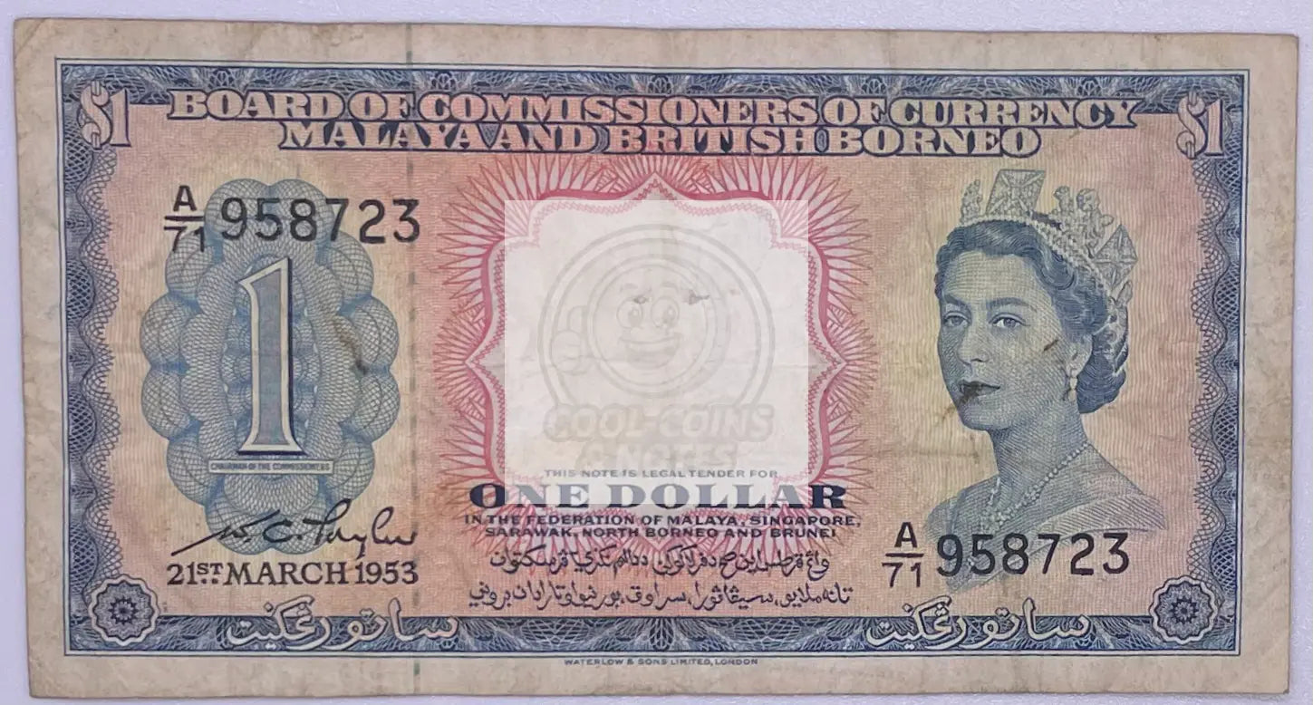 1953 Malaya and British Borneo $1 P-1a Banknote - Cool Coins & Notes
