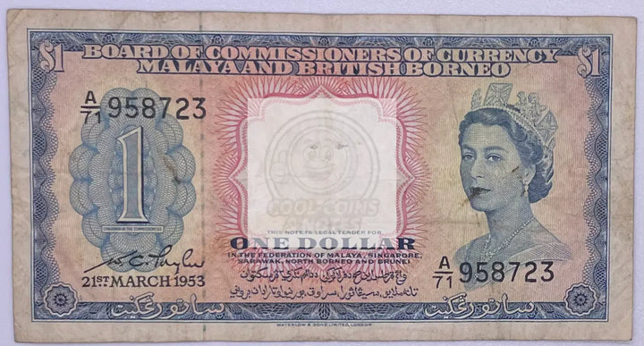 1953 Malaya and British Borneo $1 P-1a Banknote - Cool Coins & Notes