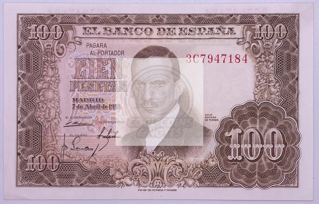 1953 Spain 100 Pesetas P 145 UNC Banknote - Cool Coins & Notes