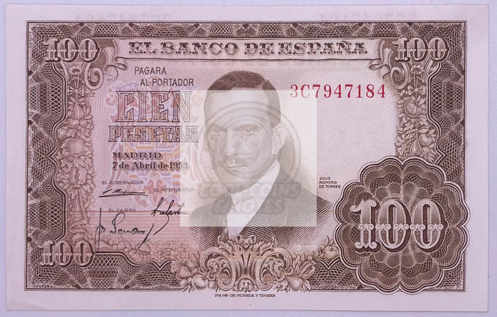 1953 Spain 100 Pesetas P 145 UNC Banknote - Cool Coins & Notes