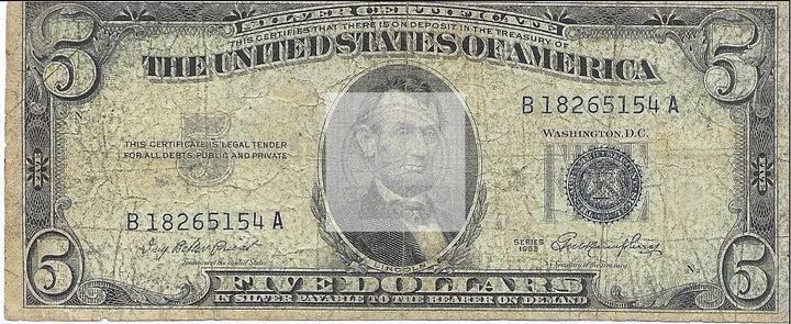 1953 USA $5 Silver Cert Banknote - Cool Coins & Notes