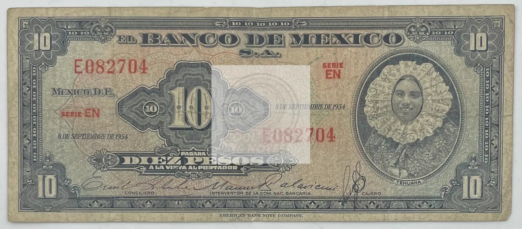 1954 Mexico 10 Pesos Series EN  P-58b.1 Banknote - Cool Coins & Notes