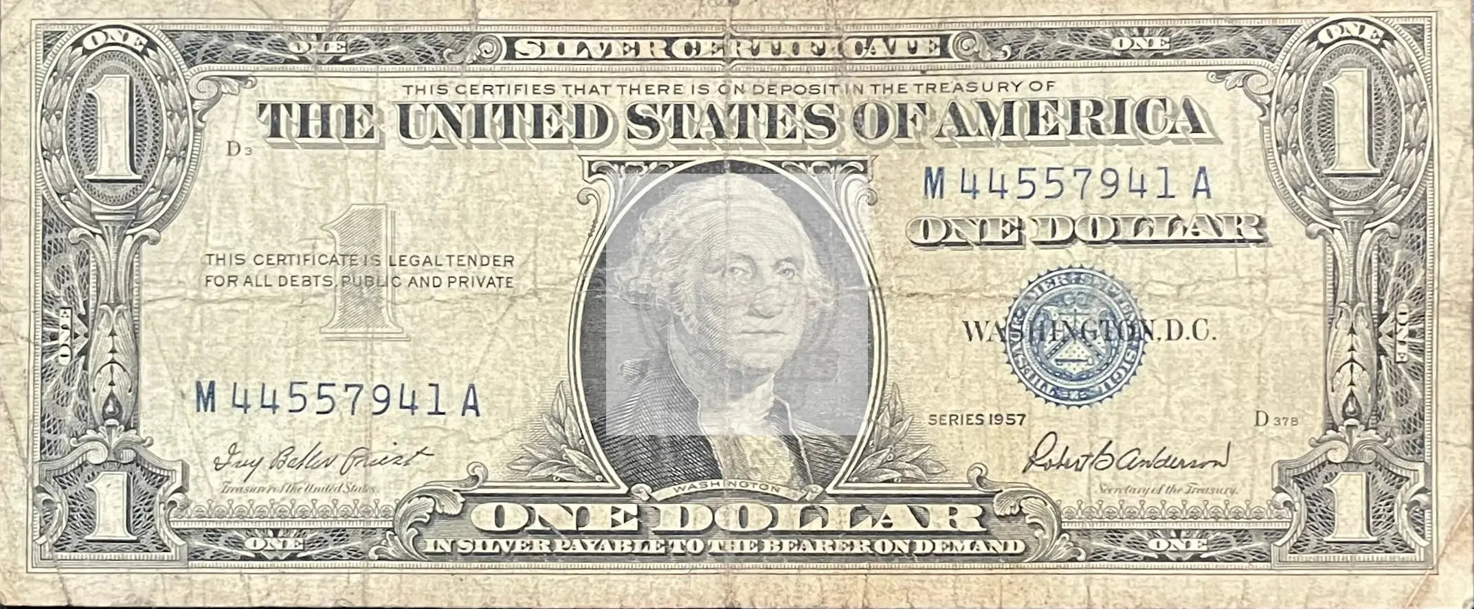 1957 USA $1 Dollar Silver Cert Circulated Banknote Cool Coins & Notes 