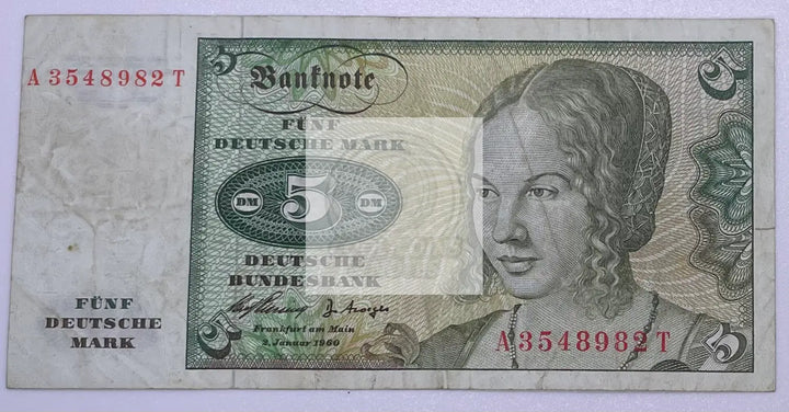 1960 West Germany 5 Mark P-18a Banknote - Cool Coins & Notes