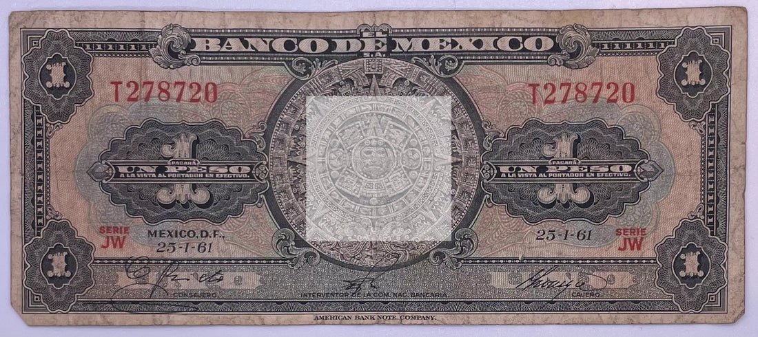 1961 Mexico 1 Peso Bank Note 59g, Used Banknote - Cool Coins & Notes