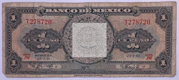 1961 Mexico 1 Peso Bank Note 59g, Used Banknote - Cool Coins & Notes