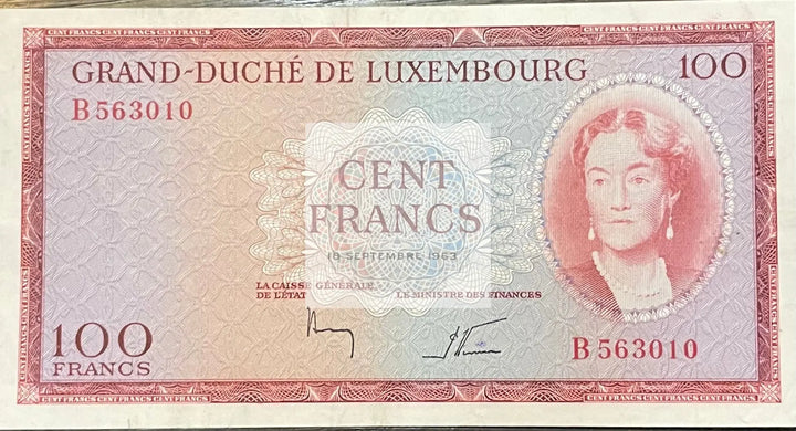 1963 Luxembourg 100 Francs P-52 AUNC World Banknote Cool Coins & Notes 
