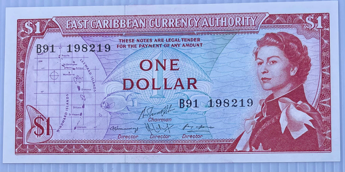 1965 East Caribbean $1 Dollar P-13d AU World Banknote Cool Coins & Notes