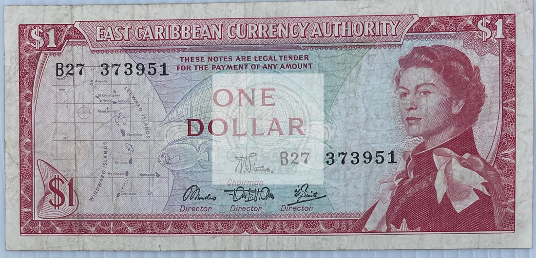 1965 East Caribbean $1 Dollar  P-13d, Used World Banknote - Cool Coins & Notes