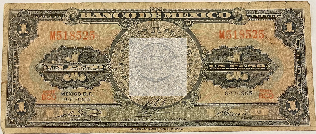 1965 Mexico 1 Peso P-59, Used Banknote - Cool Coins & Notes