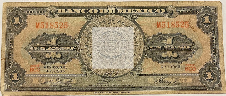 1965 Mexico 1 Peso P-59, Used Banknote - Cool Coins & Notes