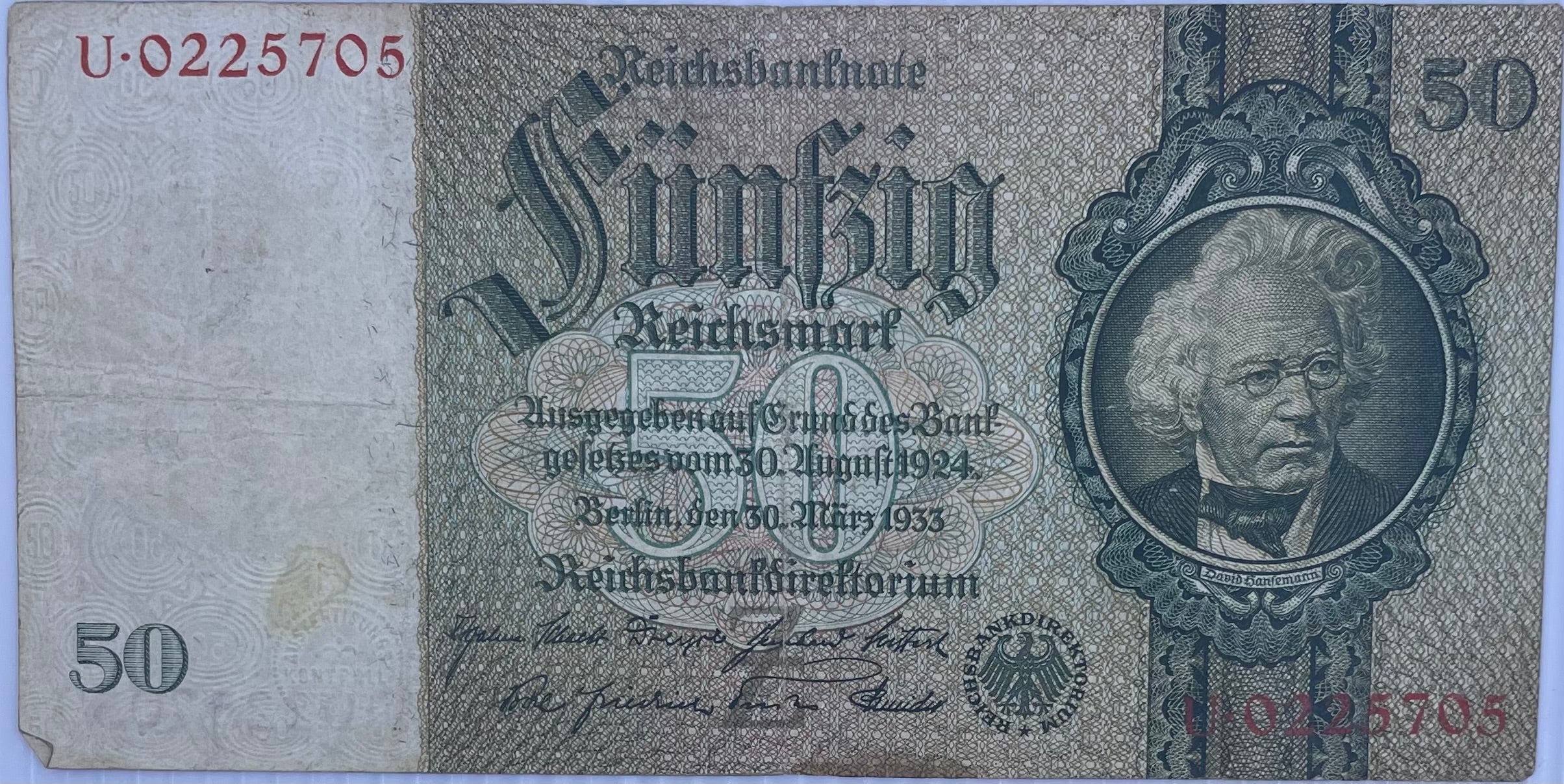 1933 Germany WW2 50 Marks P-182 used banknote