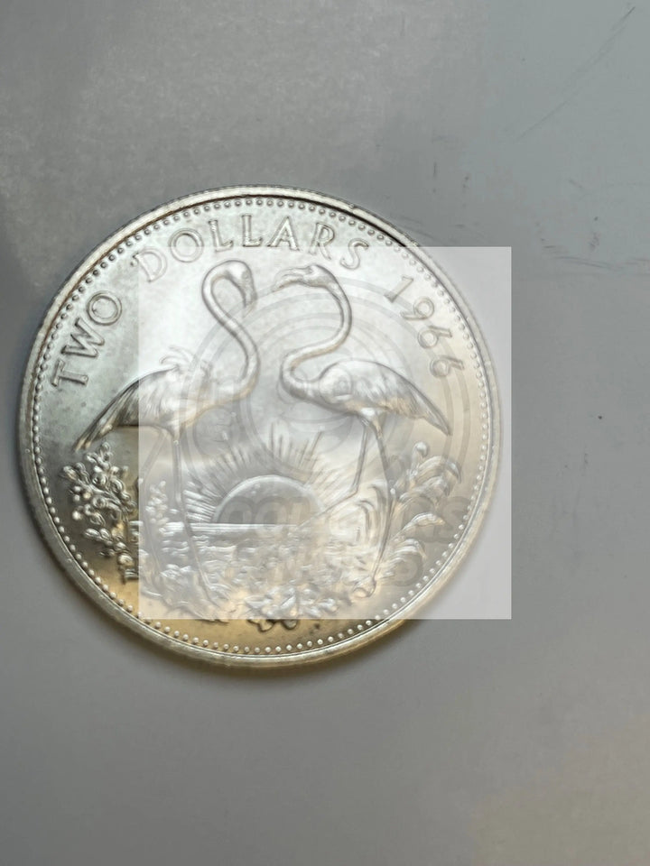 1966 Bahamas $2 Silver Coin BU KM #9 - Cool Coins & Notes