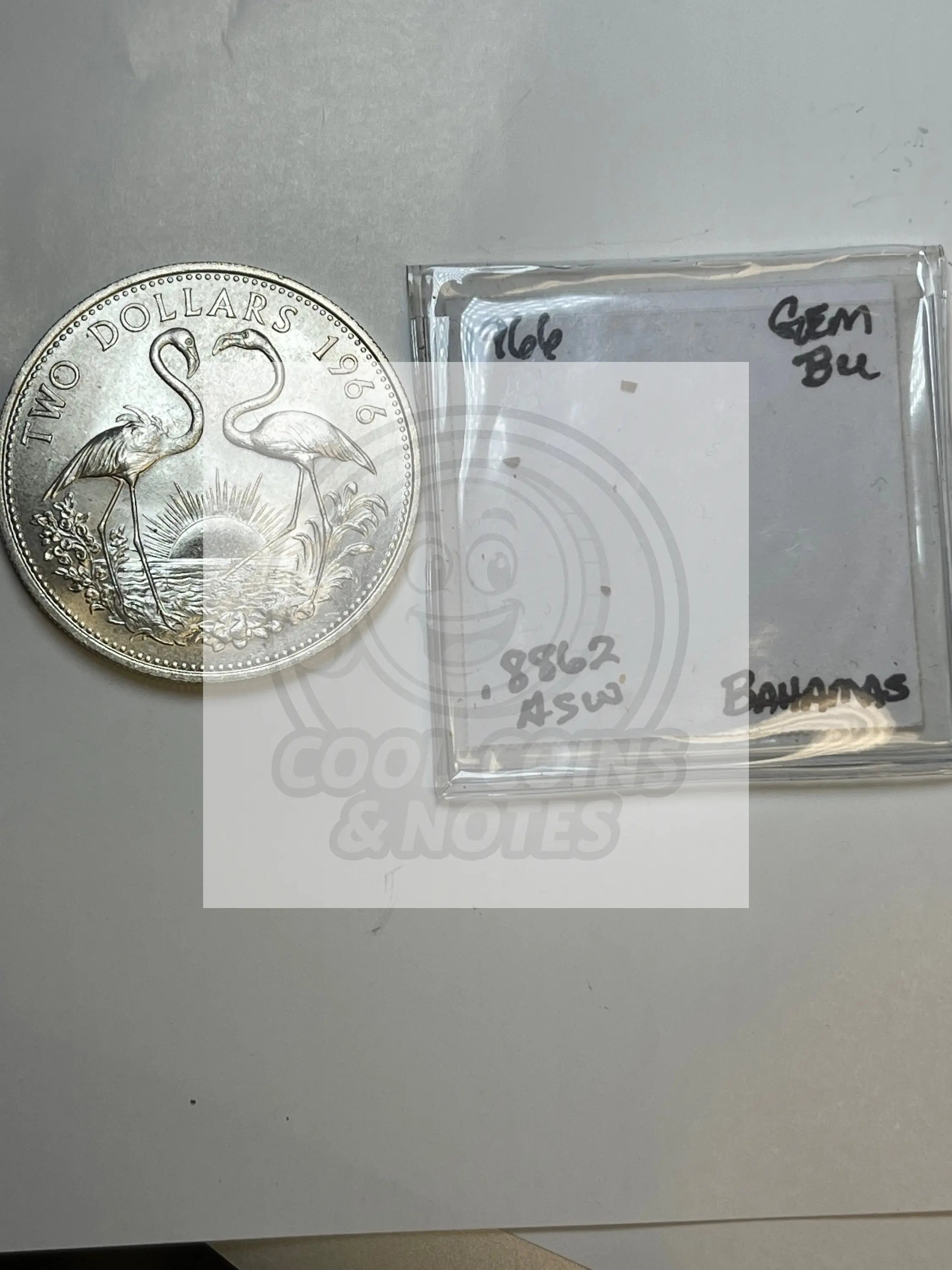 1966 Bahamas $2 Silver Coin BU KM #9 - Cool Coins & Notes