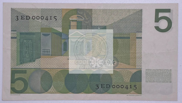1966 Netherlands Bank 5 Gulden P-90 Banknote - Cool Coins & Notes