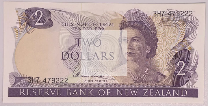 1968-1975 New Zealand $2 AU P-164b Banknote - Cool Coins & Notes