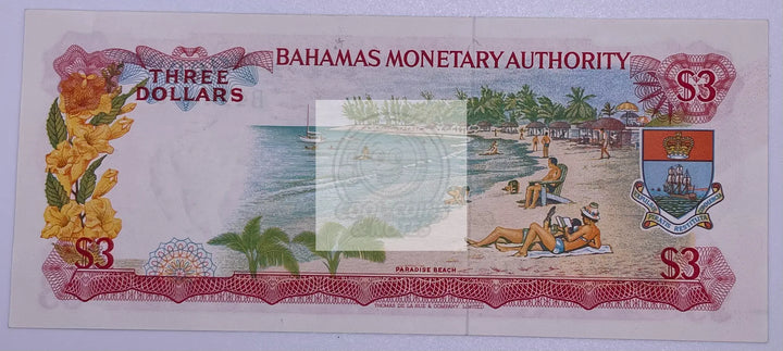 1968 Bahamas 3 Dollars P-28a AU World Banknote Queen Elizabeth II - Cool Coins & Notes
